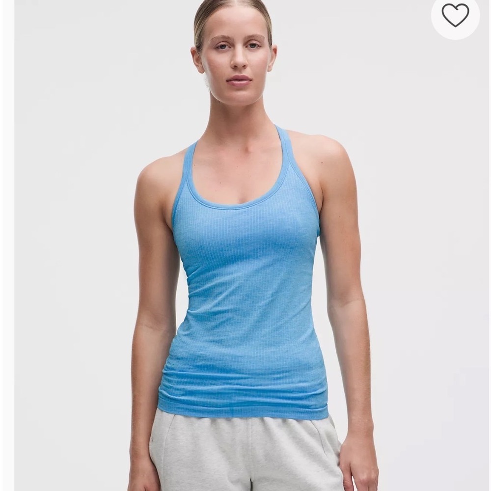 Lululemon Ebb to Street Tank Top Racerback Blue Ribbed Built-in Bra Size 8 I02